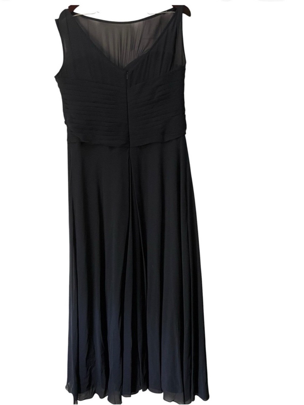 Bill Levkoff Navy Sleeveless Chiffon Midi Gown with Sheer Yoke - Picture 3 of 4